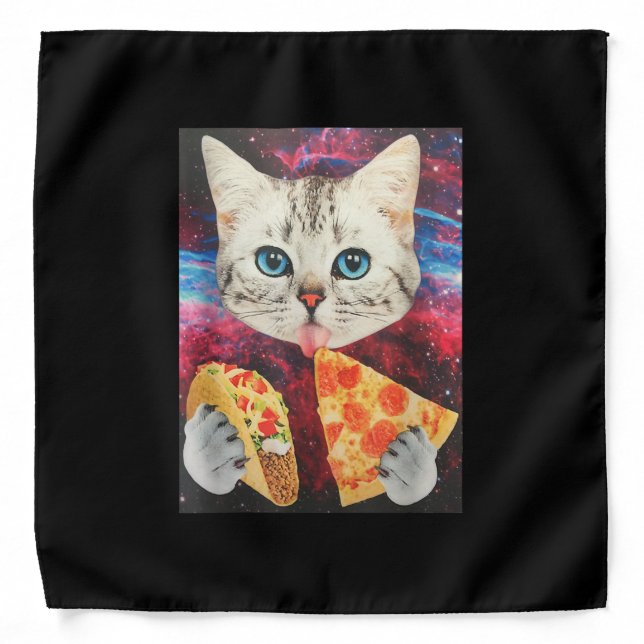 Funny Cute Outer Space Galaxy Cat Meme Pizza Taco Bandana (Front)