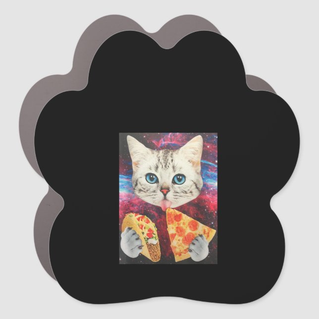 Funny Cute Outer Space Galaxy Cat Meme Pizza Taco Car Magnet (Front)