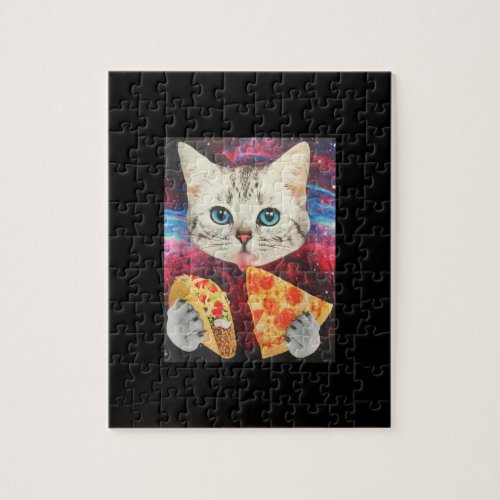 Funny Cute Outer Space Galaxy Cat Meme Pizza Taco Jigsaw Puzzle