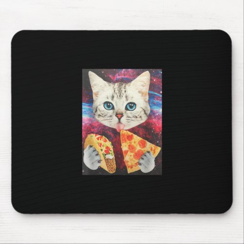 Funny Cute Outer Space Galaxy Cat Meme Pizza Taco Mouse Pad