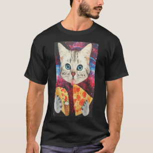 funny cute outer space galaxy cat meme pizza taco T-Shirt