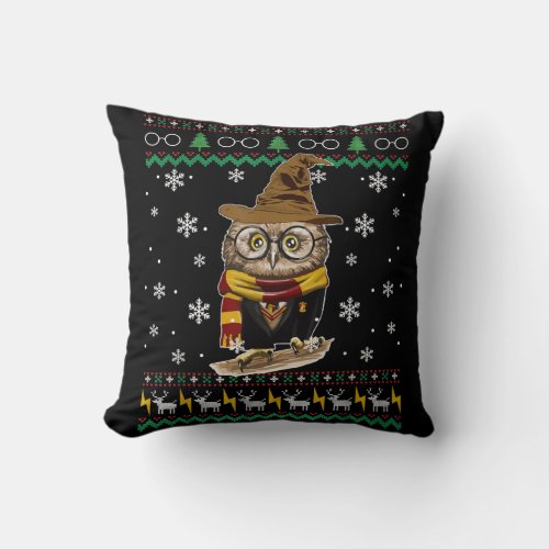 Funny Cute Owl Harry Magical Ugly Christmas Gift Throw Pillow