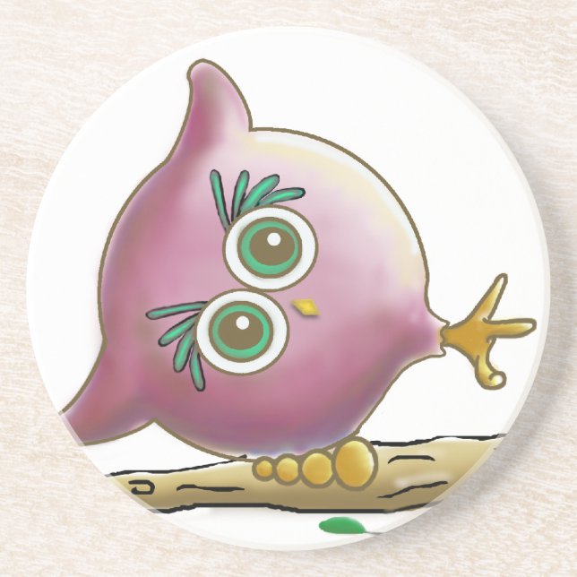 Funny Cute Owl Picture Sandstone Coaster (Front)