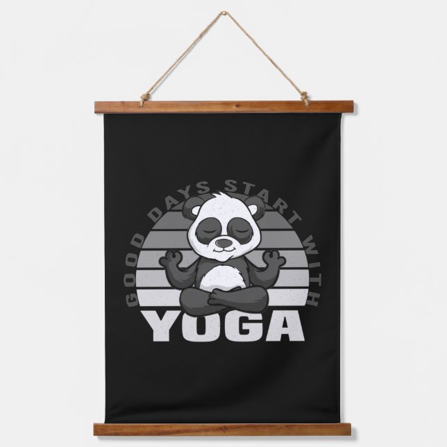 Funny cute panda doing yoga. funny yoga poses  hanging tapestry (Front)
