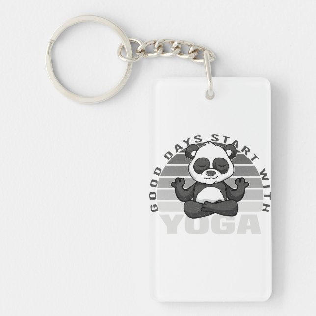 Funny cute panda doing yoga. funny yoga poses keychain (Front)