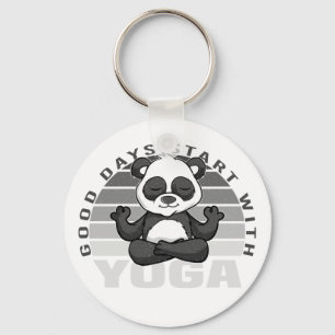 Funny cute panda doing yoga. funny yoga poses keychain