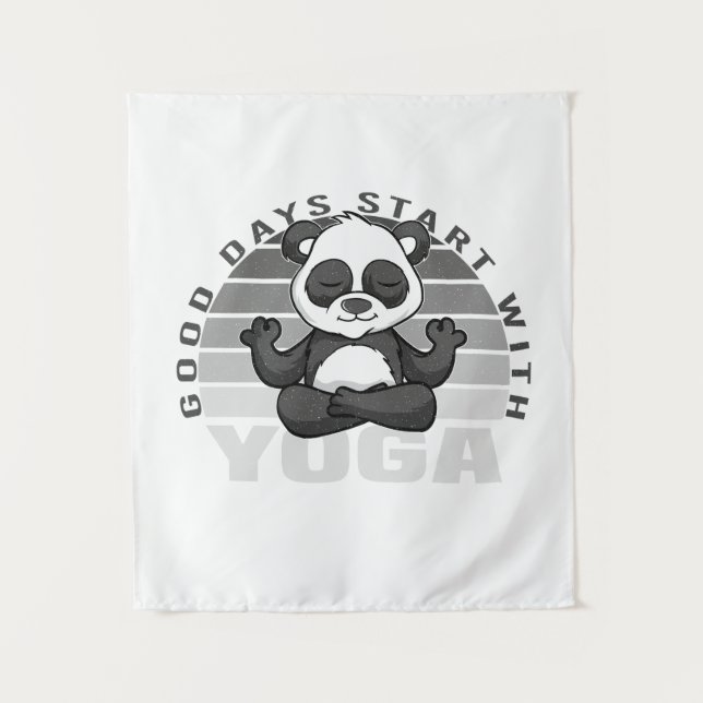 Funny cute panda doing yoga. funny yoga poses tapestry (Front)