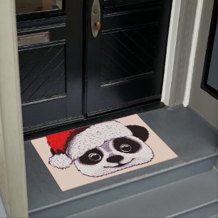 funny cute panda in Christmas Doormat