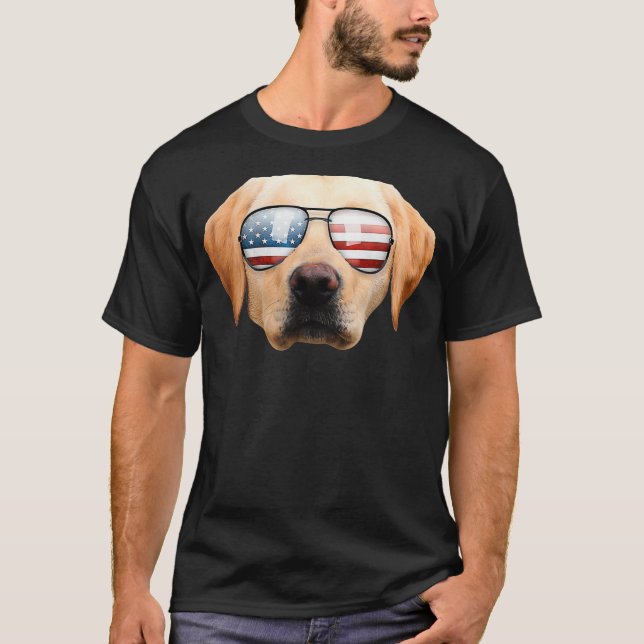 Funny Cute Patriotic Yellow Lab Sunglasses Dog T-Shirt (Front)