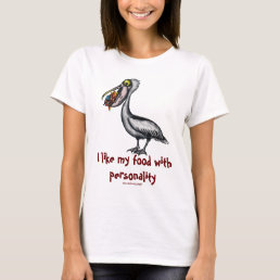 Funny cute pelican with fish t-shirt design