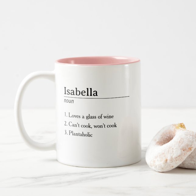 Funny Cute Personalized Name Definition  Two-Tone Coffee Mug (With Donut)