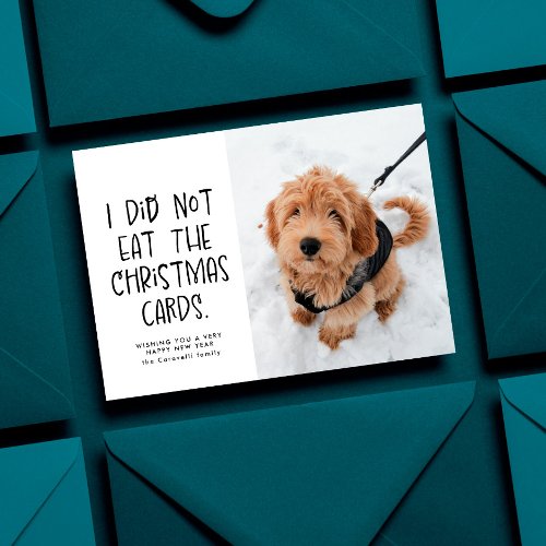 Funny cute pet black and white New Year photo Holiday Card