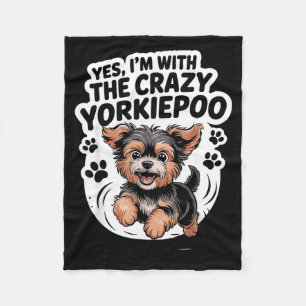 Funny Cute Pet Mix Dog Pup Yes I'm With The Crazy  Fleece Blanket