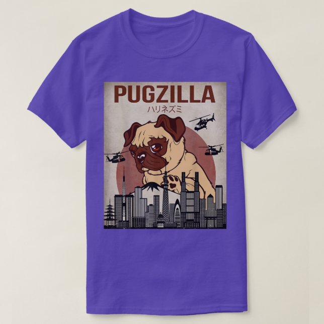Funny Cute Pet Pajama Pug Dog Outfit Pugzilla Tee  (Design Front)