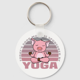 Funny cute pig doing yoga. funny yoga poses keychain