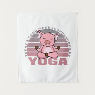 Funny cute pig doing yoga. funny yoga poses tapestry