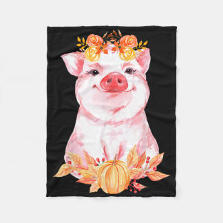 Funny Cute Pig Floral Autumn Fall Farm Animal Pigs Fleece Blanket