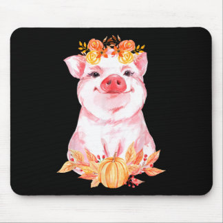 Funny Cute Pig Floral Autumn Fall Farm Animal Pigs Mouse Pad