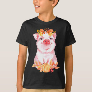 Funny Cute Pig Floral Autumn Fall Farm Animal Pigs T-Shirt