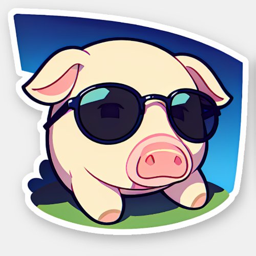Funny cute pig in sunglasses with happy emotion sticker