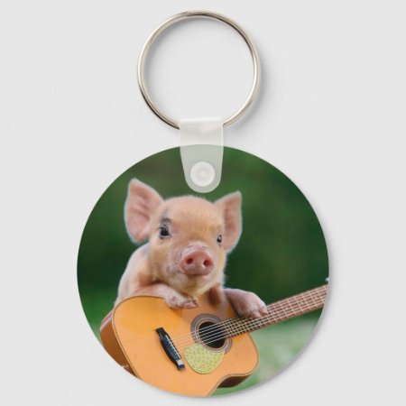 Funny Cute Pig Playing Guitar Keychain