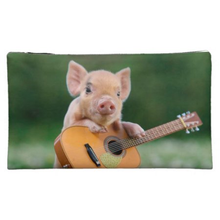 Funny Cute Pig Playing Guitar Makeup Bag