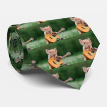 Funny Cute Pig Playing Guitar Neck Tie