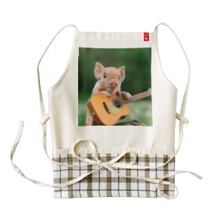 Funny Cute Pig Playing Guitar Zazzle HEART Apron