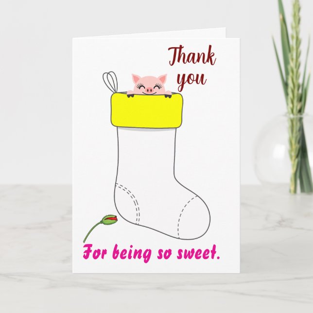 Funny Cute Pig Thank You Card (Front)