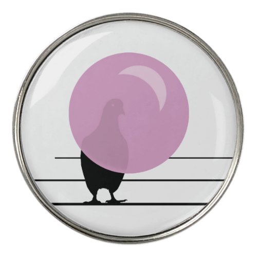 Funny Cute Pink Bubble Gum Bird On a Wire White Golf Ball Marker