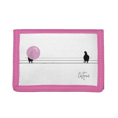 Funny Cute Pink Bubble Gum Birds On a Wire Trifold Wallet