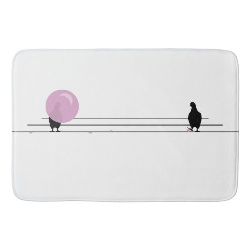 Funny Cute Pink Bubble Gum Birds On a Wire White Bath Mat