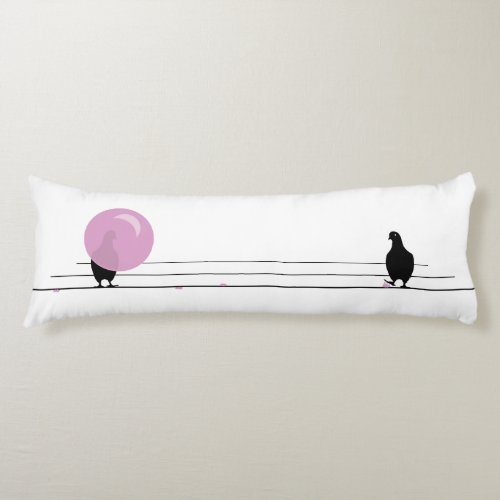 Funny Cute Pink Bubble Gum Birds On a Wire White Body Pillow