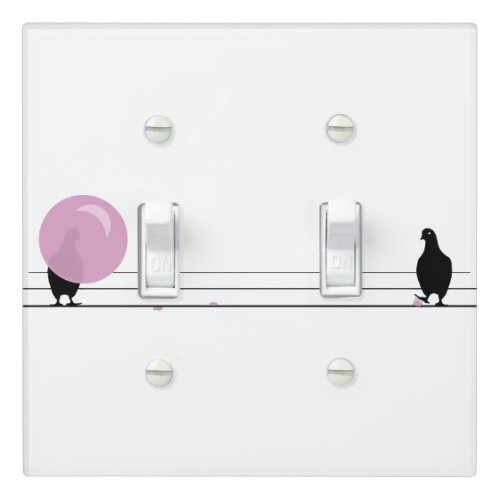 Funny Cute Pink Bubble Gum Birds On a Wire White Light Switch Cover