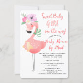 Funny cute pink flamingo baby shower by mail invitation (Front)