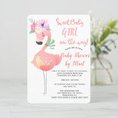 Funny cute pink flamingo baby shower by mail invitation (Standing Front)