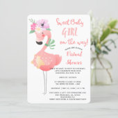 Funny cute pink flamingo baby shower virtual party invitation (Standing Front)