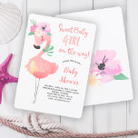 Funny cute pink flamingo floral baby shower party invitation<br><div class="desc">Cute pastel floral baby girl shower party invitation template with a funny pink flamingo bird with a floral arrangement of watercolor magenta and blush pink flower blooms bouquets. Fill in your information in the spots, You can choose to customize it further changing fonts and colors of lettering. ---- The invitation...</div>