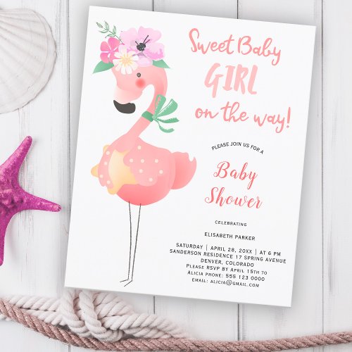 Funny cute pink flamingo floral BUDGET baby shower