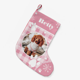 Funny cute pink flannel dog pet photo Christmas Small Christmas Stocking