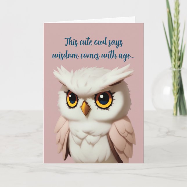 Funny cute pink owl Happy Birthday Card (Front)