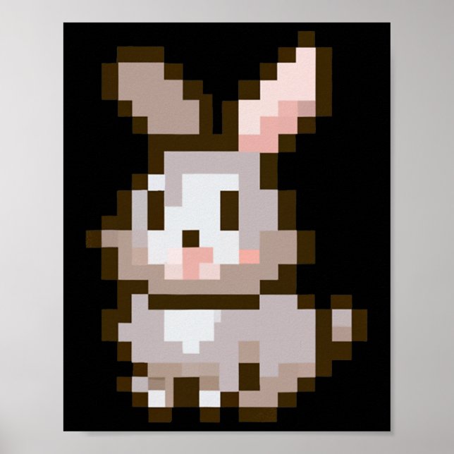 Funny Cute Pixelated Easter Video Game Easter Bunn Poster (Front)