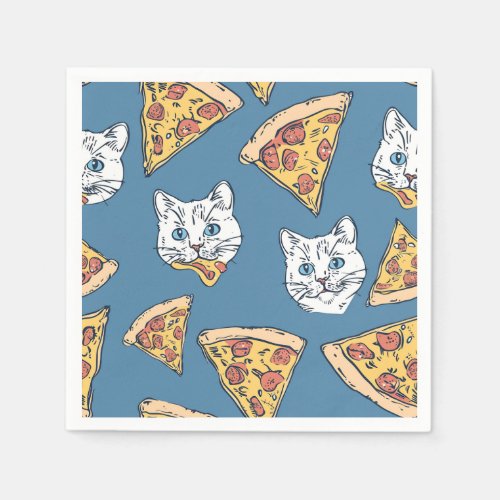 Funny Cute Pizza Cat Pattern Napkins