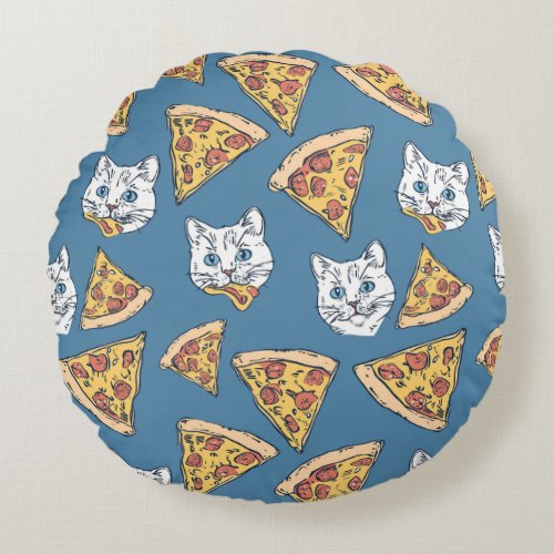 Funny Cute Pizza Cat Pattern Round Throw Pillow