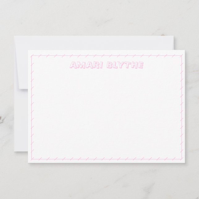 Funny Cute Playful Girly Blush Pink Border Note Card (Front)