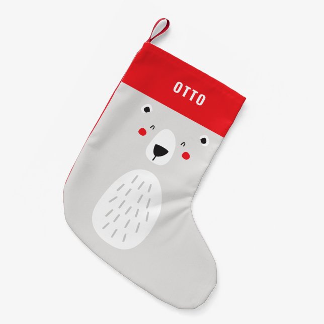 Funny cute polar bear personalized children's small christmas stocking (Front (Hanging))