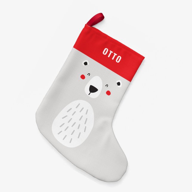 Funny cute polar bear personalized children's small christmas stocking (Front (Hanging))