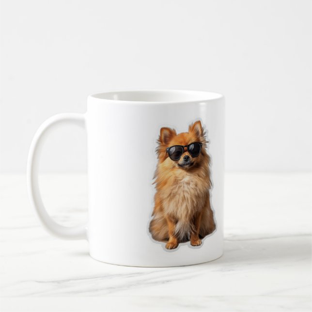 Funny Cute Pomeranian Dog Wearing Sunglasses Coffee Mug (Left)