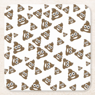 Funny Cute Poop Emoji Pattern Square Paper Coaster