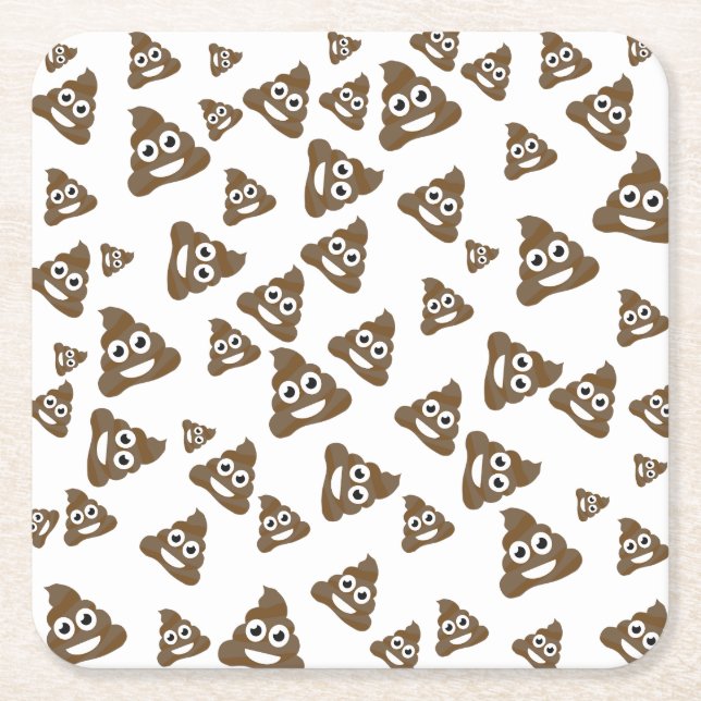 Funny Cute Poop Emoji Pattern Square Paper Coaster (Front)